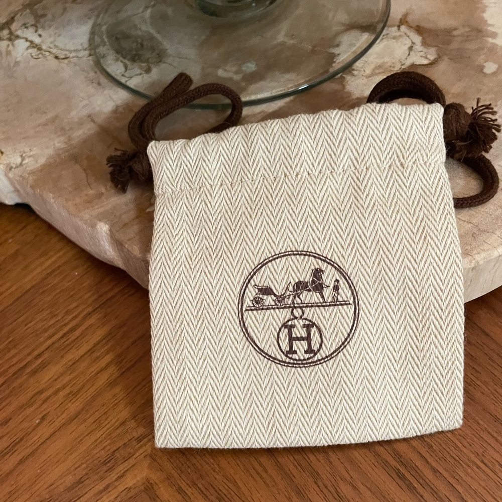 Hermes Cream and Brown Drawstring Pouch
